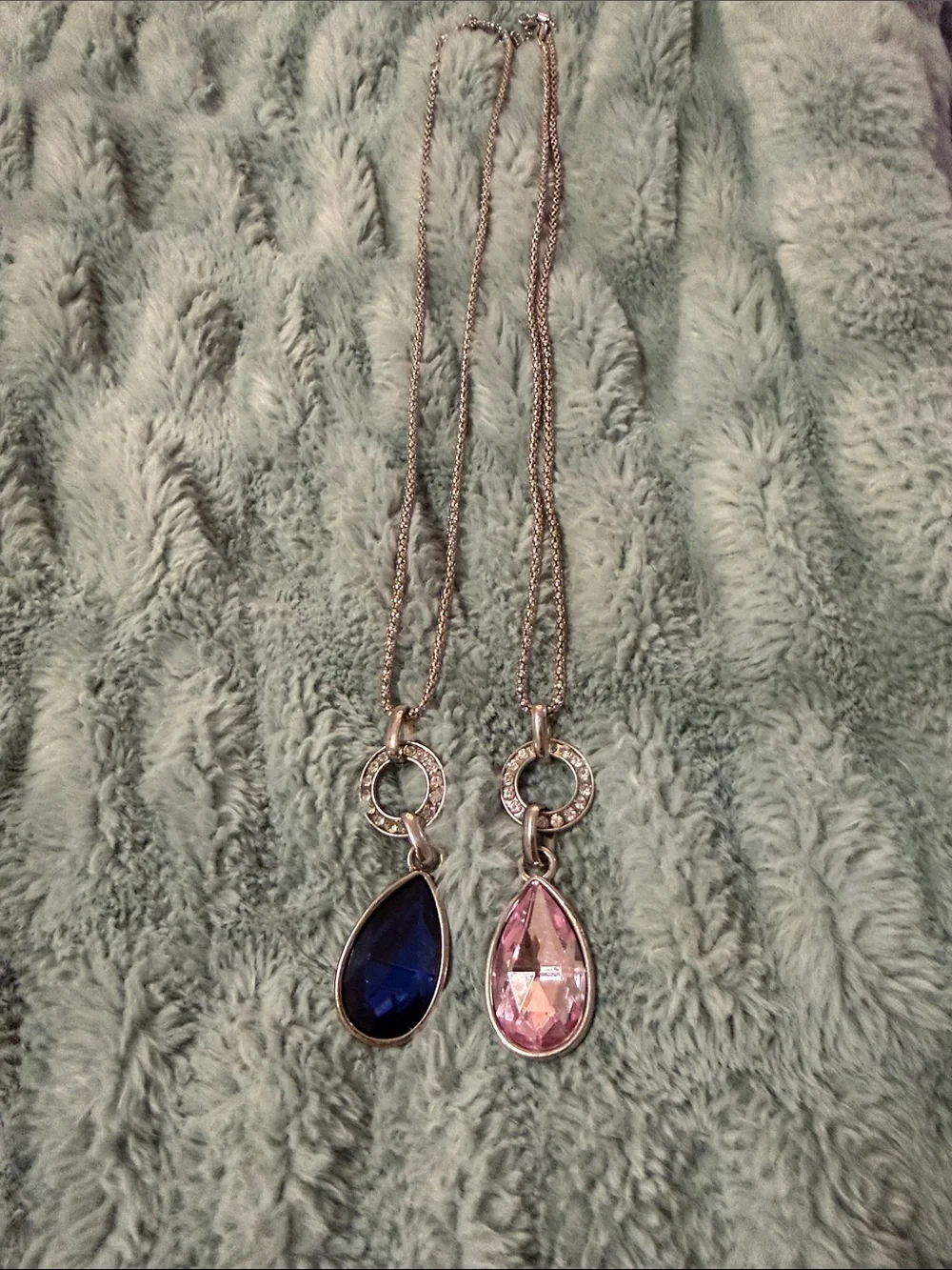 Elegant Teardrop Pendant Necklaces - Blue and Pink (2 pack)